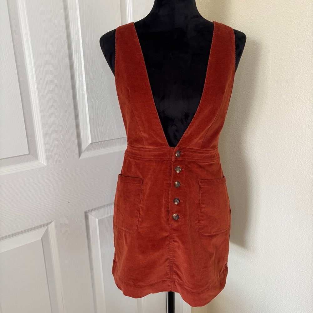 Free People Old School Love Rust Orange Corduroy Pinafore Cotton Dress Size 4